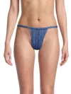 Weworewhat Women's Ruched Denim Bikini Bottom In Blue