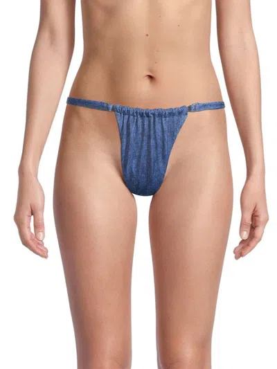 Weworewhat Women's Ruched Denim Bikini Bottom In Blue