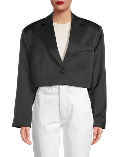 Weworewhat Women's Satin Single-breasted Crop Blazer In Black