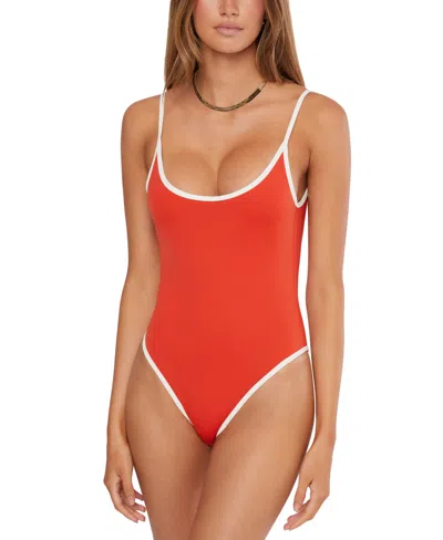 Weworewhat Women's Scoop-neck One Piece Swimsuit In Fiery Red,off White