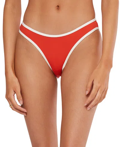 Weworewhat Women's Scoop-waist Bikini Bottoms In Fiery Red,off Wite
