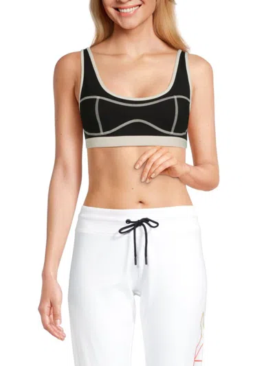 Weworewhat Women's Scoopneck Racerback Sports Bra In Black Off White