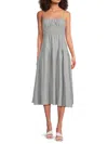 Weworewhat Scrunchie Linen-blend Midi Dress In Dusty Blue