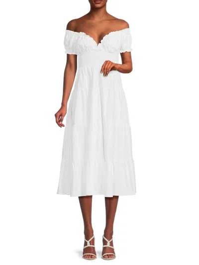 Weworewhat Women's Smocked Midi Tiered Dress In White