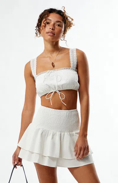 Weworewhat Women's Smocked Ruffle Mini Skirt In Ivory In White