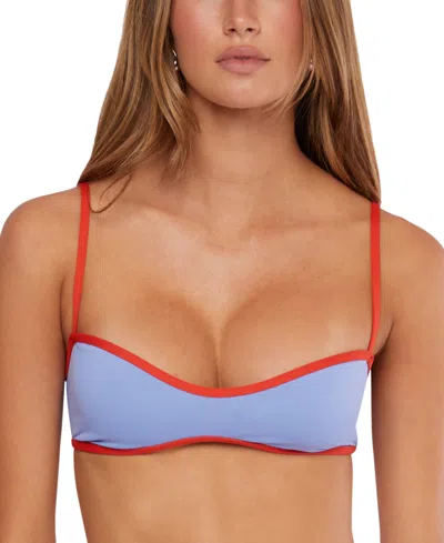 Weworewhat Women's Sport Colorblocked Bikini Top In Blue,fiery Red