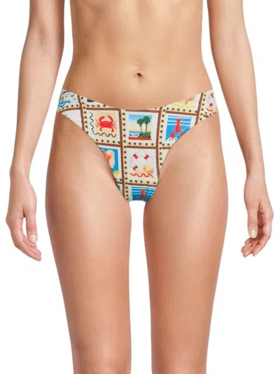 WEWOREWHAT WEWOREWHAT WOMEN'S STAMP-PRINT CLASSIC SCOOP BIKINI BOTTOM