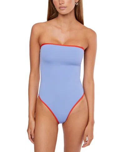 Weworewhat Women's Strapless One Piece Swimsuit In Blue,fiery Red