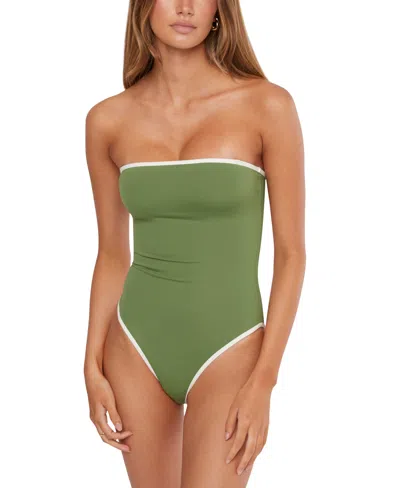 Weworewhat Women's Strapless One Piece Swimsuit In Green,off White