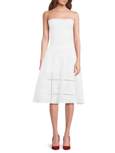 Weworewhat Women's Strapless Tiered Midi-dress In White