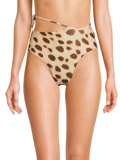 Weworewhat Women's Strappy Tie Animal-print Bikini Bottom In Brown