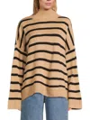 Weworewhat Women's Striped Funnel-neck Sweater In Brown