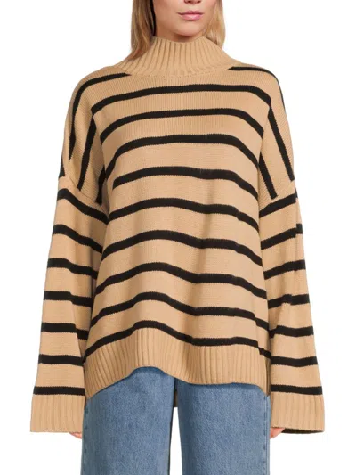 Weworewhat Women's Striped Funnel-neck Sweater In Brown