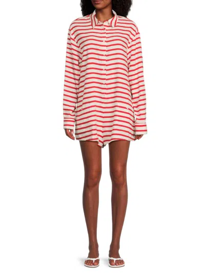 Weworewhat Women's Striped Linen-blend Button-front Romper