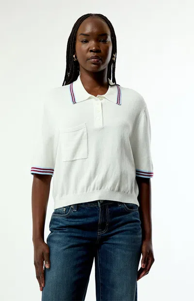 Weworewhat Women's Striped Polo Henley Short Sleeve Sweater In Ivory In White