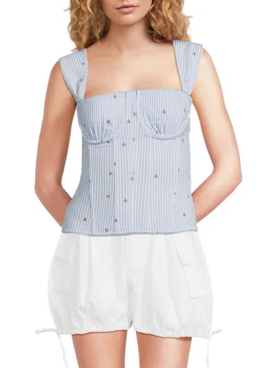 Weworewhat Women's Striped Ruched Corset Top In Blue