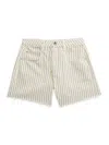 Weworewhat We Wore What Pinstripe High Waist Raw Hem Flare Denim Shorts In Antique White