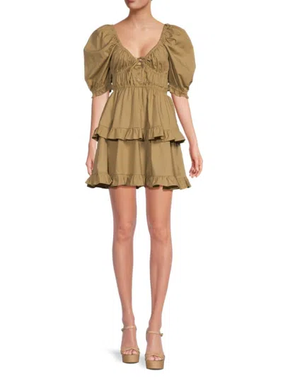 Weworewhat Women's Tiered Puff Sleeve Mini Dress In Oat