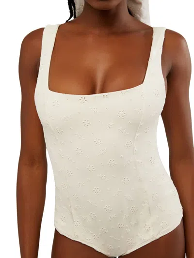 Weworewhat Women's Vintage Eyelet Low Leg Bodysuit In Off White