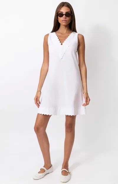 Weworewhat Women's V-neck Lace Poplin Mini Dress In White