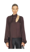 Weworewhat Wrap Neck Tie Top In Brown