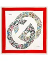 Wexel Art Gucci Floral With Border Silk Scarf Shadowbox In Red