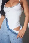 Wffs Rhinestone Shapewear Bodysuit In White In White