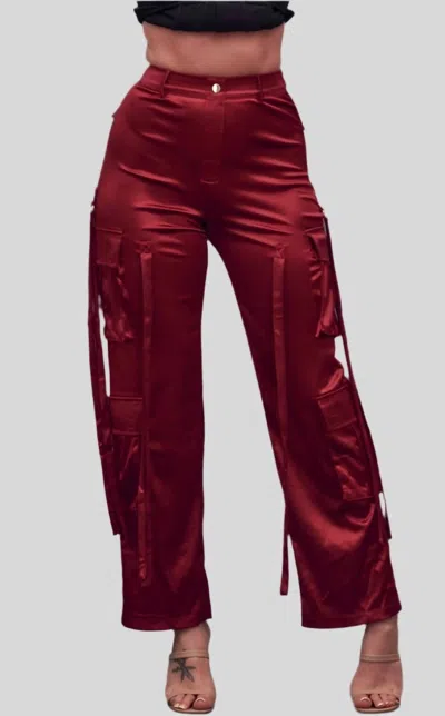 Wffs Satin Cargo Wide Leg Pant In Red