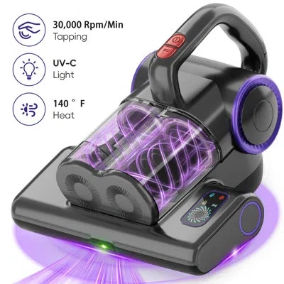 Whall 350w Corded Mattress Vacuum Cleaner, 0.4l Double Dust‑cup Bed Vacuum With Uvc Light, Ultrasonic Tech In Black