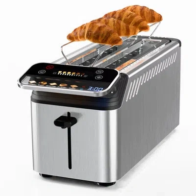 Whall 4‑slice Long Slot Stainless Steel Toaster, Touch‑screen Control With Projection Display, 1.5‑inch Ex In Silver
