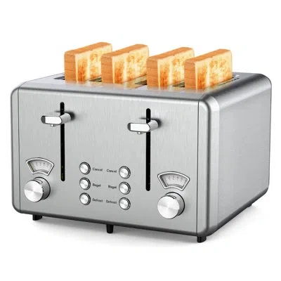 Whall 4‑slice Stainless Steel Toaster, 1.5" Extra‑wide Slots, Dual Independent Control Panels, 6 Shade Set In Silver