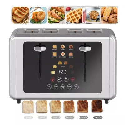 Whall 4‑slice Touchscreen Toaster, Digital Countdown Timer, 6 Bread Modes And Browning Shade Settings In Silver