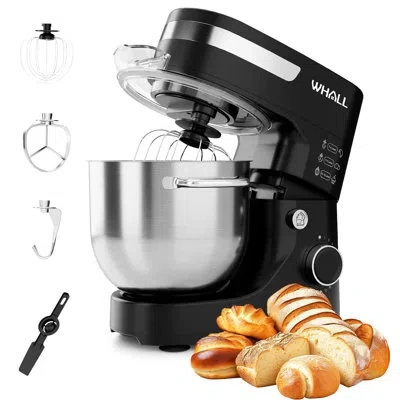 Whall 5.5‑quart Electric Stand Mixer, 12‑speed Tilt‑head Food Mixer With Stainless‑steel Bowl, Dough Hook, In Stainless Steel;black