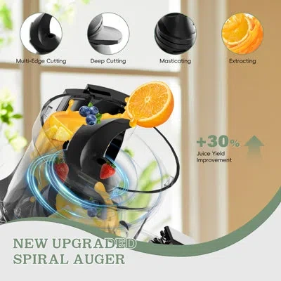 Whall Cold Press Juicer Masticating Machines With 4" Extra Large Feed Chute, Reverse Function In Gray