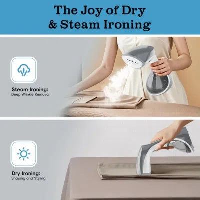 Whall Handheld Steamer, Steam/dry Iron 2-in-1, 1200w Fast Heat Wrinkle Remover, Portable With Brush For Cl In White