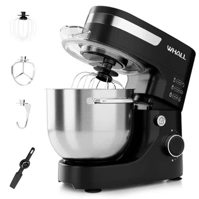 Whall Stand Mixer 5.5qt Tilt Head Electric Kitchen Mixer With Dough Hook/wire Whip/beater, Stainless Steel In Black
