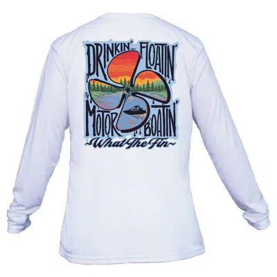 What The Fin Men's  Drinkin Floatin (lake) Performance Long Sleeve T-shirt In White
