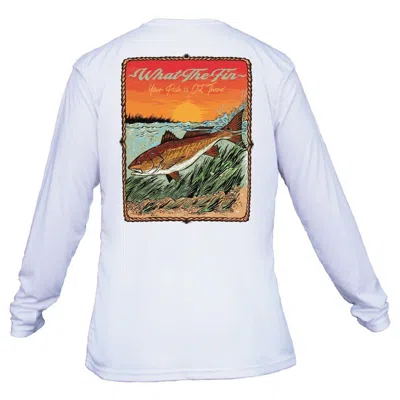 What The Fin Men's  Fish Splash Redfish Performance Long Sleeve T-shirt In White