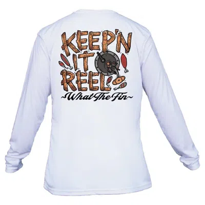 What The Fin Men's  Keep'n It Reel Performance Long Sleeve T-shirt In White