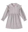 Wheat Alissa Ruffled Checked Cotton Dress In Multi