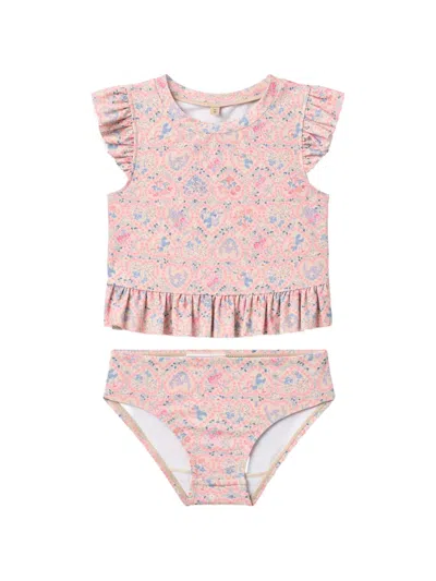 Wheat Kids' Alma Ruffled Floral-print Bikini In Neutral