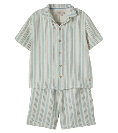 Wheat Kids' Anker Striped Cotton Shirt And Shorts Set In Multi
