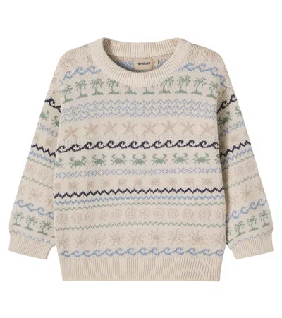 Wheat Kids' August Cotton Jacquard Sweater In Brown