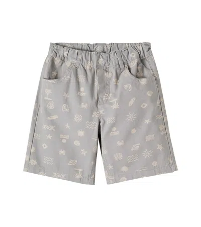 Wheat Kids' August Printed Cotton Canvas Shorts In Gray