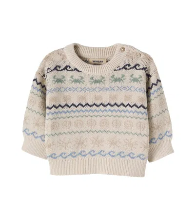 Wheat Baby August Cotton Jacquard Sweater In Metallic