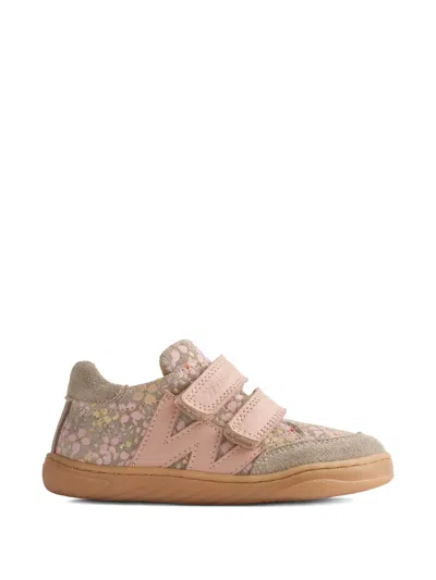 Wheat Kids' Barres Floral-print Sneakers In Brown