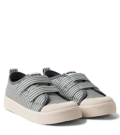 Wheat Kids' Bobbie Striped Canvas Sneakers In Green