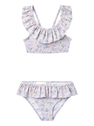 Wheat Kids' Bothilda Ruffled Floral-print Bikini In Purple