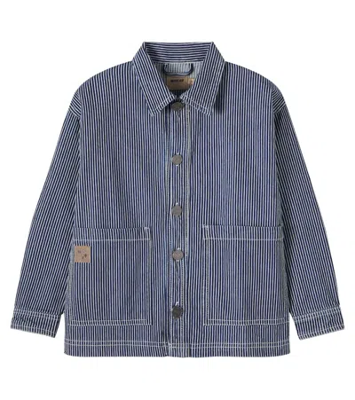 Wheat Kids' Cole Striped Cotton Canvas Jacket In Blue