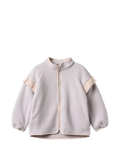 Wheat Kids' Ellena Ruffled Zip-up Cardigan In Purple